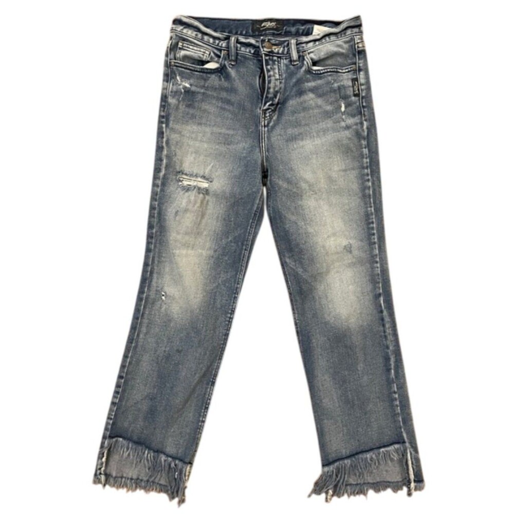 Silver Jeans Vintage Ankle Straight Denim Blue Jeans 27x27 Frayed Hem Distressed